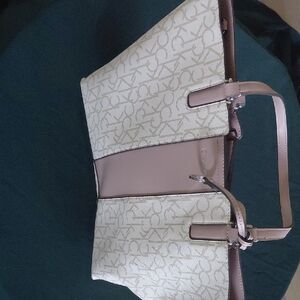 Calvin Klein Collection Cream and Tan Tote with Structured Design